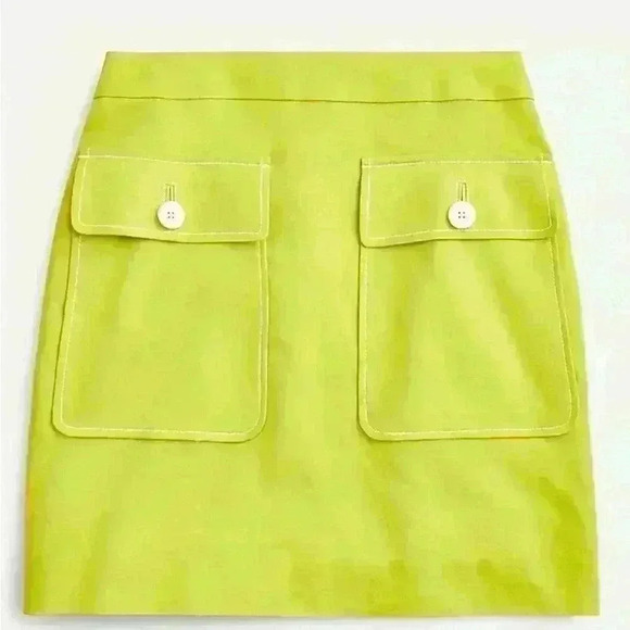 J. Crew Lime Green A-Line Patch Pocket Mini Skirt in Stretch Linen - Picture 1 of 7